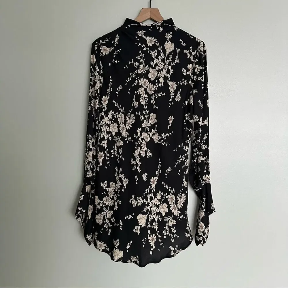 Free People Revolve Aries Long Sleeve Floral Printed Open Back Mini Dress